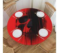 VOSERY Nappe ronde minimaliste avec tête de mort rouge, nappe ronde élastique extensible pour extérieur et intérieur, nappe ronde pour tables rondes jusqu'à 101,6 cm à 127 cm de diamètre