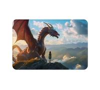 VOSERY Paillasson d'entrée intérieur et extérieur - Motif dragon rouge ciel clair et montagne facile à nettoyer, 40,6 x 61 cm, paillasson toutes saisons pour entrée extérieure, patio