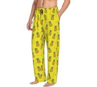 Vosery Pantalon de pyjama pour homme avec poches ananas à feuilles bleues, doux pantalon de salon pour homme, pantalon de pyjama confortable pour homme, Noir , XL