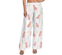 VOSERY Pantalon Palazzo pour femme - Capybaras Banana confortable et décontracté pour femme - Pantalon ample ample, Noir/blanc, XL