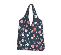 VOSERY Peach Blossom1 Sac d'épicerie réutilisable pliable avec poignées, noir, 3 PCS