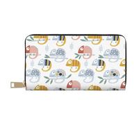 VOSERY Portefeuille en cuir pour femme, portefeuille à deux volets, plusieurs cartes, Q Version Mignon caméléon lézard Portefeuilles pour femmes, long sac à main