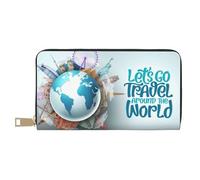 VOSERY Portefeuille en cuir pour femme, portefeuille à deux volets, portefeuille à cartes multiples, Let's go Travel Around the World Portefeuille long pour femme