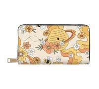 VOSERY Portefeuille en cuir pour femme, portefeuille à deux volets, portefeuille à motif floral groovy pour femme, long sac à main