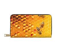 VOSERY Portefeuille en cuir pour femme, portefeuille à deux volets, portefeuille multi-cartes, abeilles sur la ruche, portefeuille pour femme, long sac à main