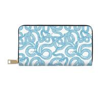 VOSERY Portefeuille en cuir pour femme, portefeuille à deux volets, portefeuille multi-cartes, lignes bleues simples, jolis serpents, porte-monnaie long