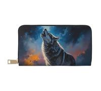 VOSERY Portefeuille en cuir pour femme, portefeuille à deux volets, portefeuille multi-cartes, Lonely Night Sky Wolf Portefeuilles pour femmes, long sac à main
