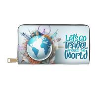 VOSERY Portefeuille en cuir pour femme, portefeuille à deux volets, portefeuille pour femme, Let's go Travel Around the World Portefeuilles long