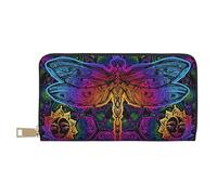 VOSERY Portefeuille en cuir pour femme, portefeuille multi-cartes, mandalas indiens, libellule, portefeuille long pour femme