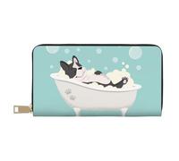 VOSERY Portefeuille Femme Cuir Bifold Multi Card Wallet, Bouledogue Français Prendre un Bain Portefeuilles Femmes Portefeuilles Long Portefeuille