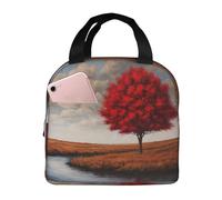 VOSERY Sac à déjeuner isotherme pour homme et femme - Motif arbre rouge au bord d'une rivière - Boîte à déjeuner mignonne pour homme et femme - Réutilisable - Isotherme étanche - Conteneurs à déjeuner