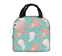 VOSERY Sac à déjeuner, sac à déjeuner isotherme pour femme, homme et adulte, motif dessin animé, vert salamandre mignon, sac isotherme, étanche, réutilisable, grande capacité pour le travail, le