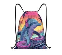 VOSERY Sac à dos avec cordon de serrage pour homme et femme, sac à dos hip-hop DJ dauphin pour gym, sport, natation, voyage, noir, Medium
