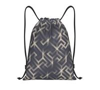 VOSERY Sacs à dos avec cordon de serrage, motifs géométriques labyrinthes, sacs à dos pour homme et femme, pour la gym, le sport, la natation, les voyages, noir, Medium