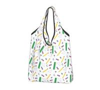 VOSERY Sacs d'épicerie réutilisables avec règle de crayon, sacs de courses pour courses, sac fourre-tout pliable avec poignées, noir, 1 PC