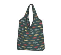 VOSERY Sacs d'épicerie réutilisables en forme de poisson d'eau douce de rivière pour les courses, sac fourre-tout pliable avec poignées, noir, 2 PCS