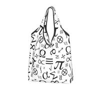 VOSERY Sacs d'épicerie réutilisables et amusants avec impression de symboles mathématiques, sac fourre-tout pliable avec poignées, noir, 3 PCS