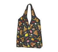 VOSERY Sacs d'épicerie réutilisables pour jambon, poivre, pizza, sacs d'épicerie, sac fourre-tout pliable avec poignées, noir, 3 PCS