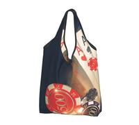 VOSERY Sacs d'épicerie réutilisables pour jetons de poker de casino, sacs à provisions pour courses, sac fourre-tout pliable avec poignées, noir, 3 PCS