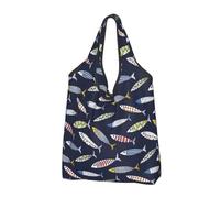 VOSERY Sardine Sacs d'épicerie réutilisables pour courses Sac fourre-tout pliable avec poignées, noir, 1 PC