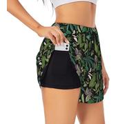 VOSERY Short de course 2 en 1 pour femme, Green Plants_A taille haute pour yoga, gym, athlétisme, entraînement pour femme, Noir/blanc, S