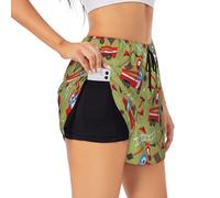 VOSERY Short de course 2 en 1 pour femme, motif camion de pompiers, taille haute, yoga, gym, athlétisme, entraînement pour femme, Noir/blanc, S