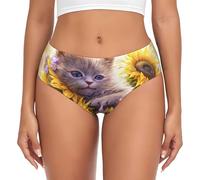 VOSERY Sous-vêtements pour femme - Daisy Sunflower Lazy Cat No Show Sous-vêtements sans couture pour femme Culotte bikini, noir, XX-Large