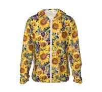 VOSERY Sunflowers Veste à capuche légère à manches longues avec fermeture éclair pour homme et femme Motif tournesols, Noir/blanc, 3XL