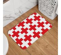 VOSERY Tapis de bain 61 x 40,6 cm, antidérapant, lavable, doux et absorbant pour sol de salle de bain, baignoire et douche Motif croix rouge