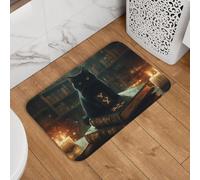 VOSERY Tapis de bain 61 x 40,6 cm, antidérapant, lavable, motif chat noir mystérieux, carnet mystérieux, tapis de bain doux et absorbant pour salle de bain, baignoire et douche
