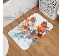 VOSERY Tapis de bain 61 x 40,6 cm, antidérapant, lavable, trois poissons rouges aquarelle, tapis de bain doux et absorbant pour sol de salle de bain, baignoire et douche