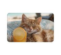 VOSERY Tapis de bain doux, absorbant, antidérapant, lavable en machine, motif chat relaxant avec jus d'orange pour salle de bain, 76,2 x 50,8 cm