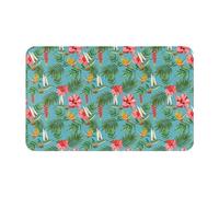 VOSERY Tapis de bain doux, absorbant, antidérapant, lavable en machine, motif colibri, feuille verte, hibiscus rouge, 76,2 x 50,8 cm
