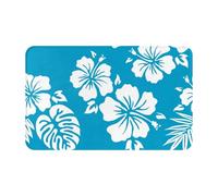 VOSERY Tapis de bain doux, absorbant, antidérapant, lavable en machine, motif fleurs d'hibiscus tropical, bleu, 76,2 x 50,8 cm