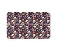 VOSERY Tapis de salle de bain 76,2 x 50,8 cm, doux, absorbant, antidérapant, lavable en machine, motif crâne record rock