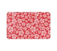 VOSERY Tapis de salle de bain 76,2 x 50,8 cm, motif fleur d'hibiscus rouge, doux, absorbant, antidérapant, lavable en machine