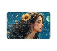 VOSERY Tapis de salle de bain artistique motif tournesol princesse ciel nocturne 76,2 x 50,8 cm, doux, absorbant, antidérapant, lavable en machine, pour salle de bain