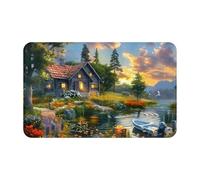 VOSERY Tapis de salle de bain doux, absorbant, antidérapant, lavable en machine, confortable, motif chalet, bord de lac et coucher de soleil pour salle de bain, 76,2 x 50,8 cm