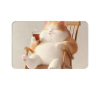 VOSERY Tapis de salle de bain doux, absorbant, antidérapant, lavable en machine, motif chat relaxant avec thé, tapis de douche pour salle de bain 76,2 x 50,8 cm