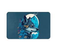 VOSERY Tapis de salle de bain doux, absorbant, antidérapant, lavable en machine, motif feuille d'iceberg, loup, bleu 76,2 x 50,8 cm
