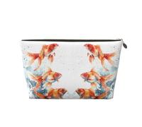 VOSERY Trousse de maquillage en cuir, trousse de toilette de voyage pour femme, trousse de maquillage étanche avec trois poissons rouges et aquarelle, jolie pochette de maquillage