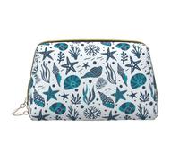 VOSERY Trousse de maquillage, trousse de toilette de voyage pour femme, grande capacité, coquillages, étoiles de mer, coraux, algues, trousse de maquillage mignonne, trousse de maquillage en cuir