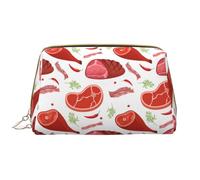 VOSERY Trousse de maquillage, trousse de toilette de voyage pour femme, grande capacité, sac de maquillage imprimé jambon bacon, jolie trousse de maquillage en cuir imperméable