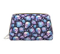 VOSERY Trousse de maquillage, trousse de toilette de voyage pour femme, grande capacité, tête de mort de fleur dans le ciel étoilé, jolie pochette de maquillage, trousse de maquillage en cuir