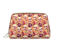 VOSERY Trousse de maquillage, trousse de toilette de voyage pour femme, grande capacité, trousse de maquillage, trousse de maquillage en cuir imperméable avec tête de mort, jolie pochette de