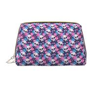 VOSERY Trousse de maquillage, trousse de toilette de voyage pour femme, grande capacité, trousse de maquillage, motif tête de mort, fleur bleue, rose, trousse de maquillage mignonne, trousse de