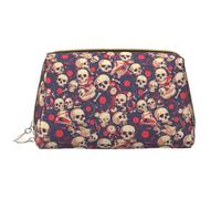 VOSERY Trousse de maquillage, trousse de toilette de voyage pour femme, grande capacité, trousse de maquillage, trousse de maquillage en cuir imperméable avec tête de mort, pochette de maquillage