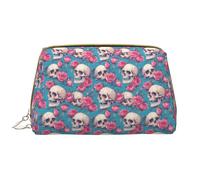 VOSERY Trousse de maquillage, trousse de toilette de voyage pour femme, grande capacité, trousse de maquillage, trousse de maquillage en cuir étanche avec motif tête de mort et rose