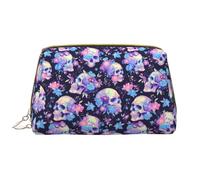 VOSERY Trousse de maquillage, trousse de toilette de voyage pour femme, grande capacité, trousse de maquillage cool, motif tête de mort, jolie trousse de maquillage en cuir imperméable