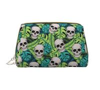 VOSERY Trousse de maquillage, trousse de toilette de voyage pour femme, grande capacité, trousse de maquillage motif tête de mort et feuilles de palmier, jolie pochette de maquillage, étui de